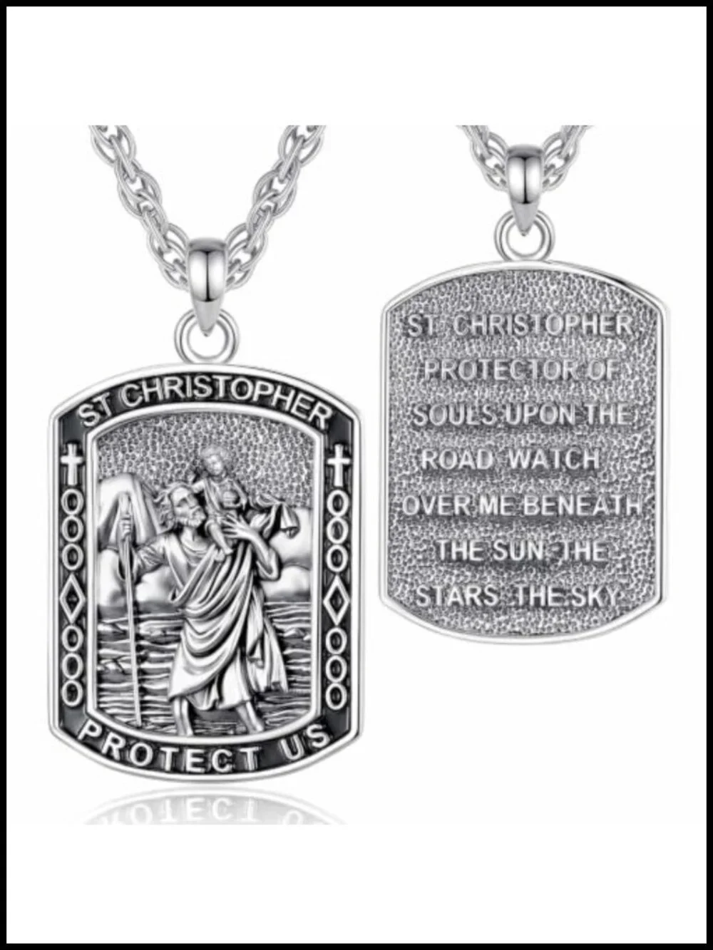 Saint Christopher Dog Tag Pendant Necklace Silver Plated Copper